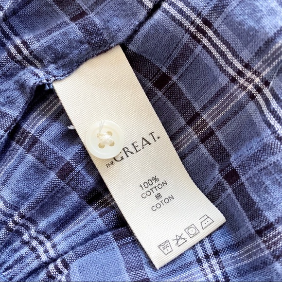 THE GREAT. The Ruffle Oxford Shirt - Library Plaid - Picture 7 of 15